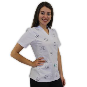 Delantal estampado dientes silueta-blanco