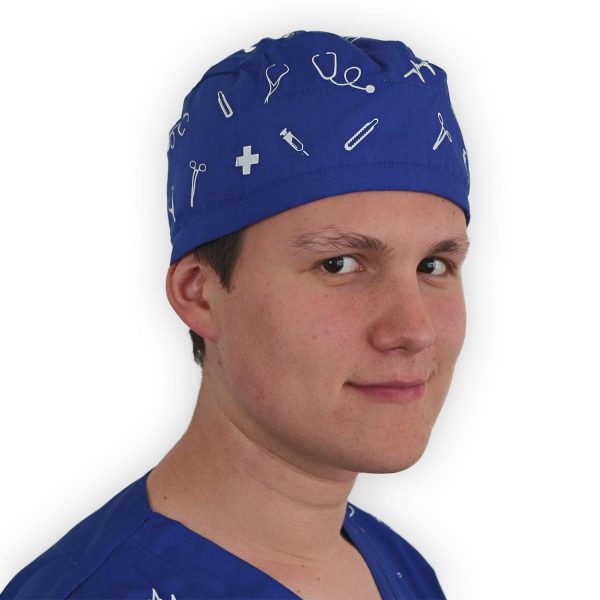 Gorro Azul rey dibujos clínicos en color blanco-Unisex