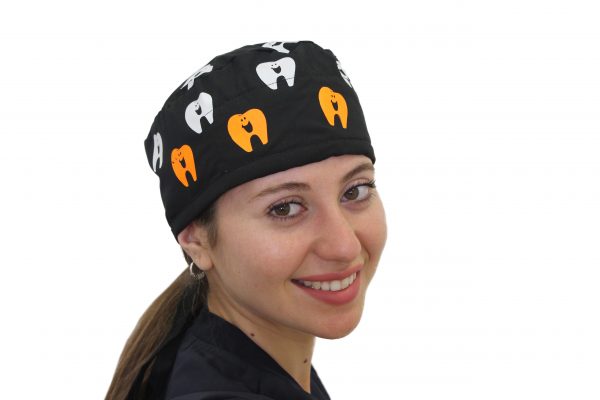 Gorro negro estampado dientes blanco-naranjo solidos -Unisex