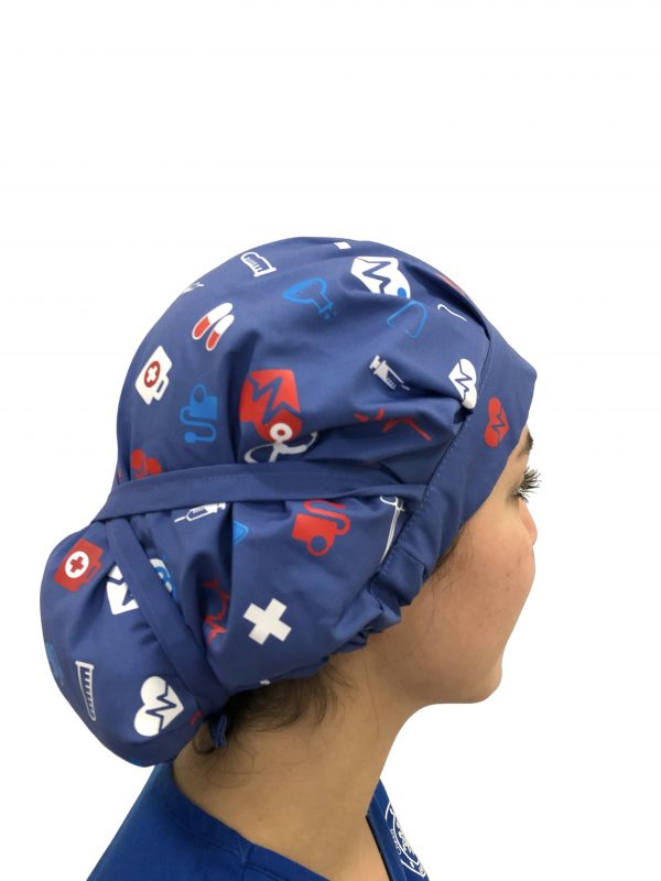 Gorro Clínico Celeste Oscuro Corazones Mujer